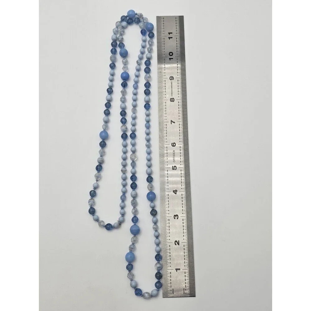 Vintage Blue Various Size Beads Long Necklace 44" - Picture 6 of 6